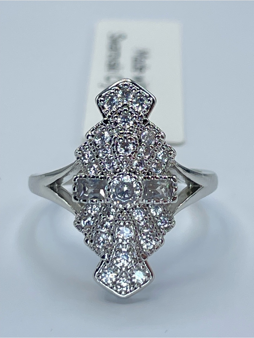 Swarovski Crystal Elements Pave White Crystal Cluster Art Deco Ring Sz 6.5